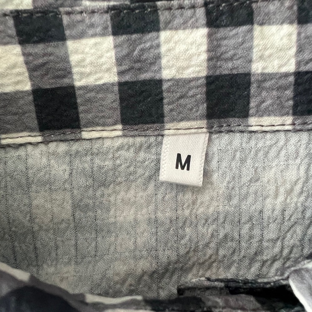 Sold*Black White Gingham Button Front Mini Dress Short Sleeve Smocked Med 1009 - Picture 5 of 10